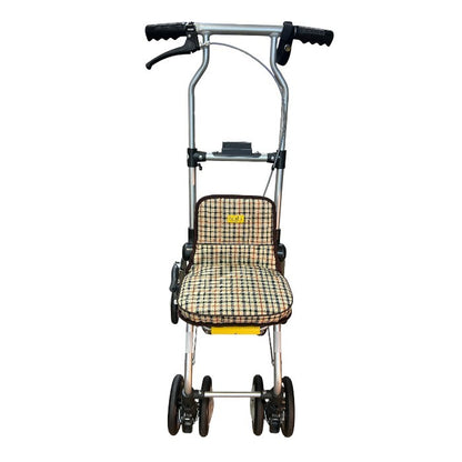 須恵廣工業 シルバーカー ポシェットS-Ⅱ チェックブラウン 折りたたみ NO.672 高齢者 座れる 簡単 折りたたみ自立 中古 W４