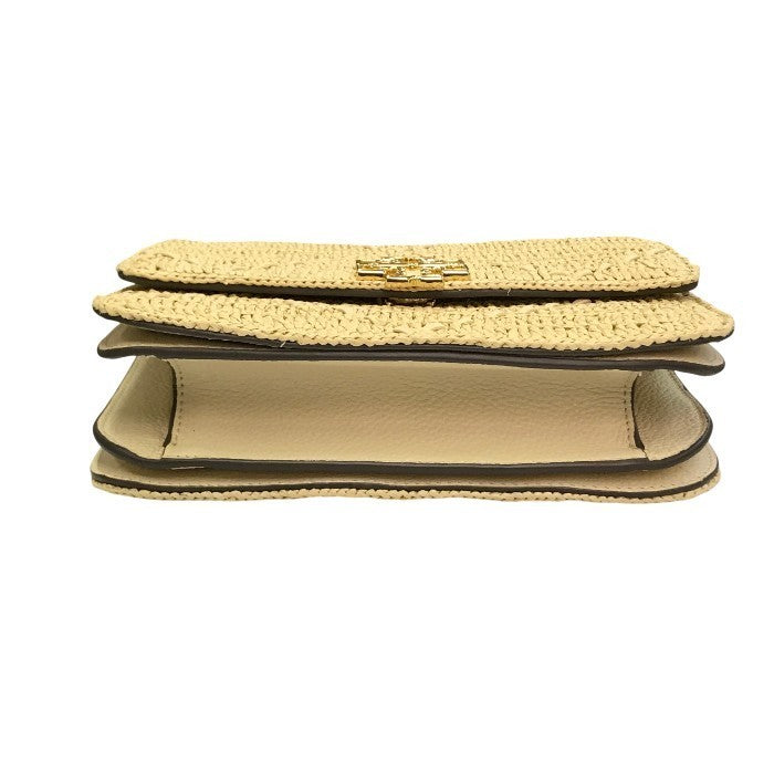 TORY BURCH トリーバーチ キラ ショルダーバッグ レディース ラフィア調 ダブルチェーン カゴバッグ ベージュ 中古 T1