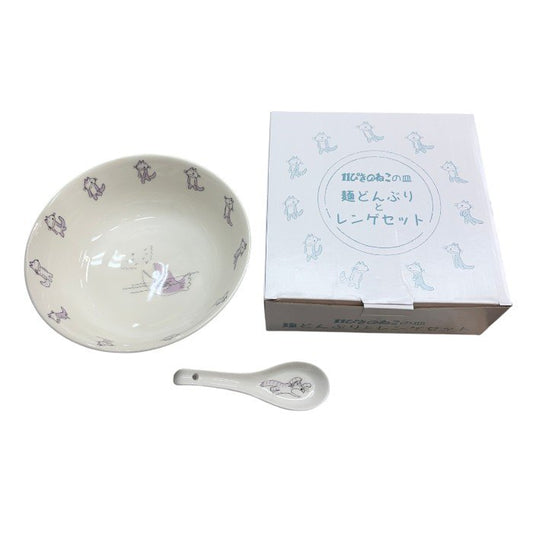 未使用品 エンスカイ 11ぴきのねこの皿 麺どんぶりとレンゲセット ラーメン 食器 馬場のぼる こぐま社 キャラクター 中古 W４