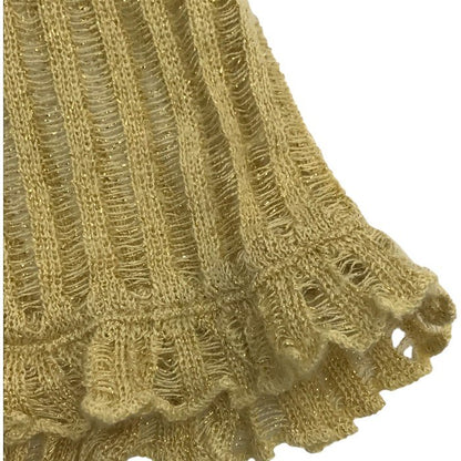 LOUIS VUITTON ルイヴィトン ニットトップス レディース フレンチスリーブ フリル カシミヤ/シルク ラメ セーター ベージュ Mサイズ 中古 T1