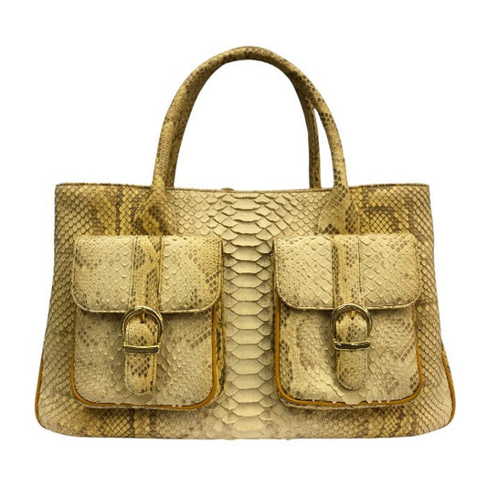 WEL Exotic Leather ハンドバッグ レディース パイソン ヘビ革 2way ショルダーバッグ 日本製 ベージュ 中古 T1