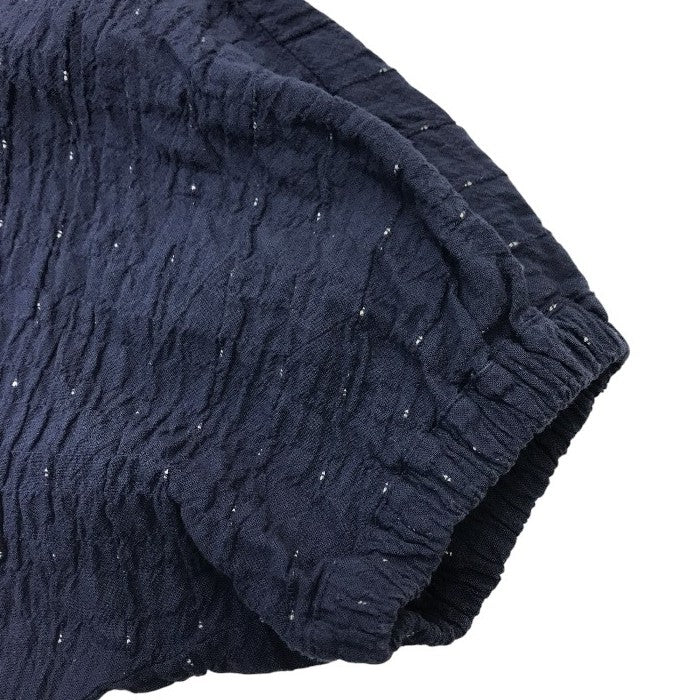 Kasurira カスリラ ブラウス レディース コットン 5分袖 シャツ 袖口ゴム ちりめん風 ネイビー M~Lサイズ 中古 T1