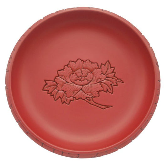 【未使用品】 村上木彫堆朱 鉄鉢型 菓子鉢 牡丹唐草 約24cm (8寸) 通産大臣指定伝統的工芸品 中古 H4