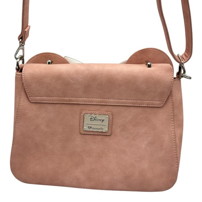 ラウンジフライ Loungefly ディズニー Disney ミニーマウス ショルダー バッグ 鞄 ピンク リボン 希少 かわいい 斜め掛け 肩掛け 中古 W４