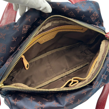 russet ラシット 2WAY ショルダー バッグ 鞄 レザー 総柄 レッド ネイビー 中古 W４