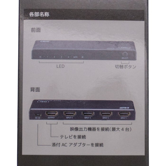 ラトックシステム 8K60Hz 4K120Hz対応 4入力1出力 HDMI切替器 RS-HDSW41-8K HDR HDCP DTX:X VRR ALLM 中古 a1