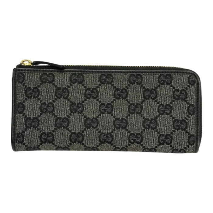 GUCCI グッチ GGキャンバス 長財布 レディース L字ファスナー スリム ジャガード ブラック/グレー 268917 中古 T1