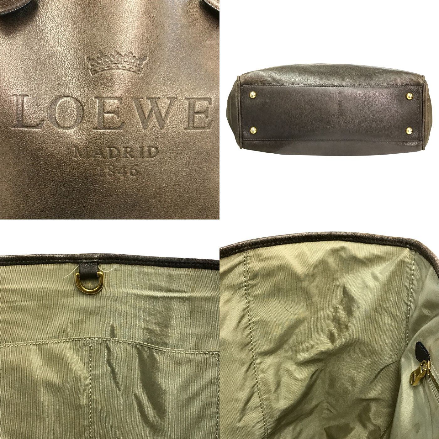 LOEWE ロエベ ヘリテージ トートバッグ レディース レザー ロゴ型押し 大型 ダークブラウン 中古 T1