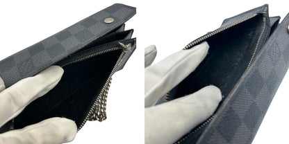 LOUIS VUITTON ルイヴィトン ダミエグラフィット ポルトフォイユ アコルディオン N60023 ブランド ブラック 財布 チェーン付 メンズ 中古 W４