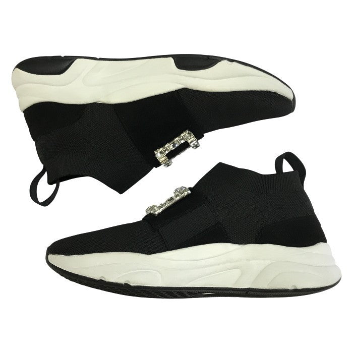 +diana プラスダイアナ ソックススニーカー レディース クリスタルバックル ミッドカット 撥水加工 ブラック/ホワイト 24.5cm IF44557 中古 T1