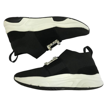 +diana プラスダイアナ ソックススニーカー レディース クリスタルバックル ミッドカット 撥水加工 ブラック/ホワイト 24.5cm IF44557 中古 T1