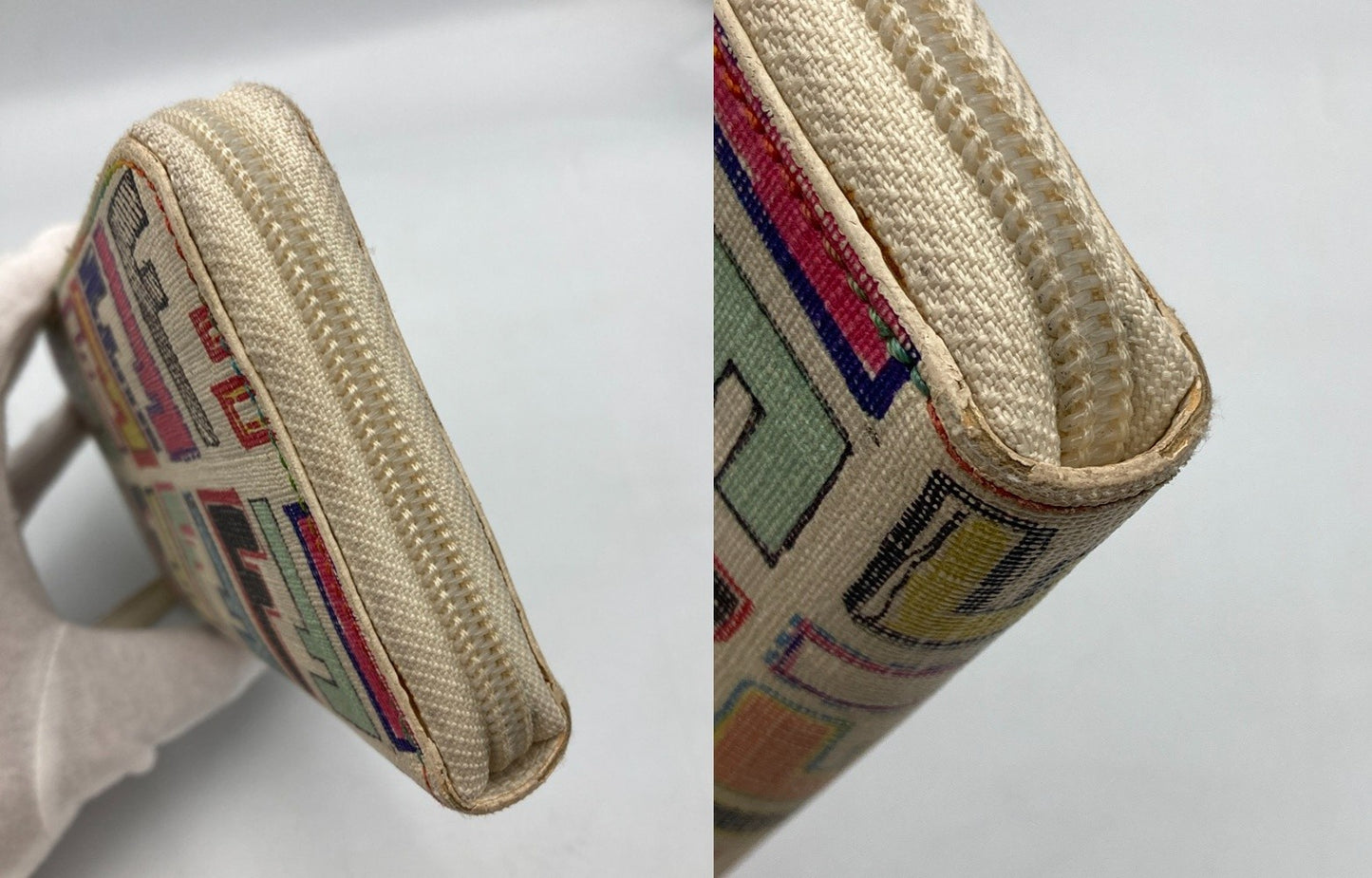 FENDI フェンディ ズッカ柄 マルチカラー ラウンドファスナー 長財布 中古 D4