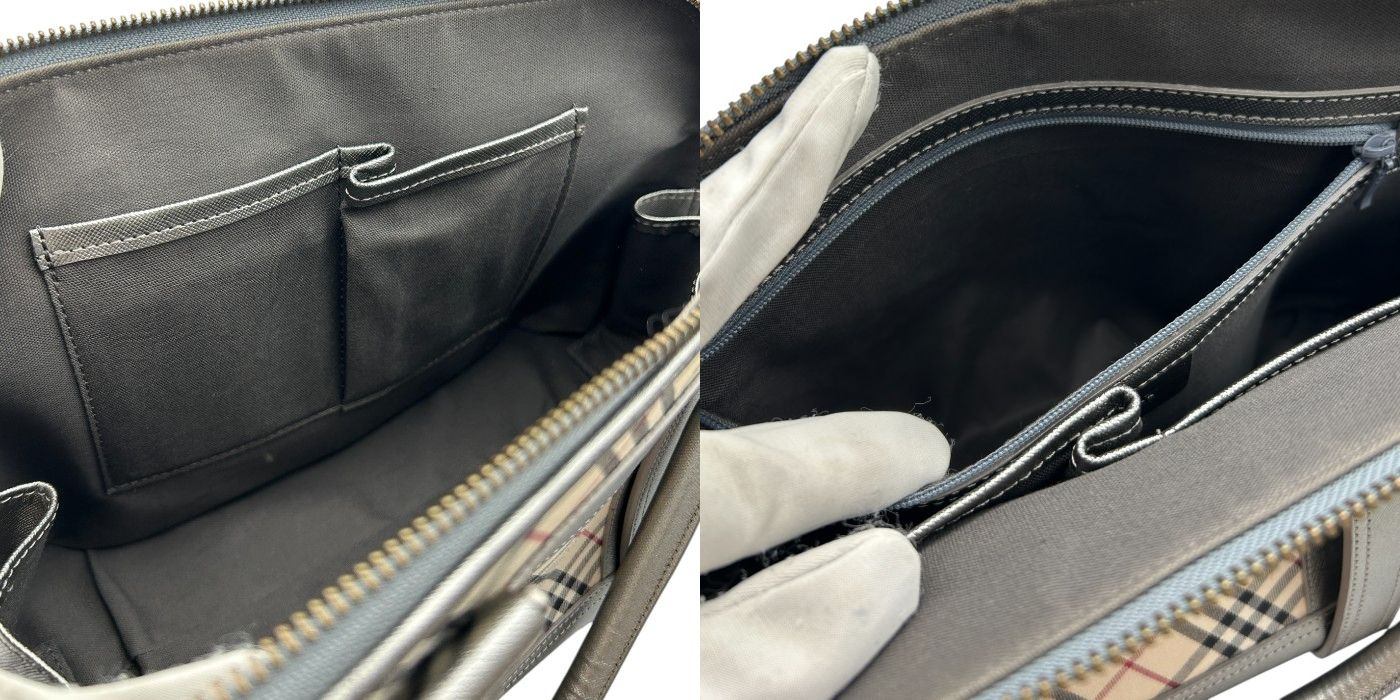 BURBERRY バーバリー ハンドバッグ レディース ノバチェック ブラウン/シルバー 鞄 ブランド チェック柄 かわいい お出かけ 中古 W４
