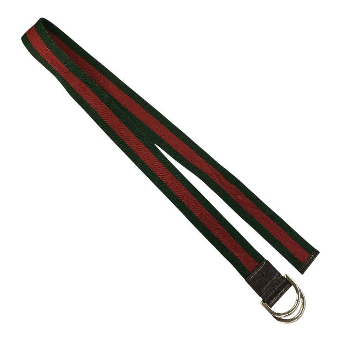 GUCCI グッチ ダブルリング ベルト ユニセックス キャンバス/レザー シェリーライン ストライプ グリーン/レッド 113cm 146435 中古 T1