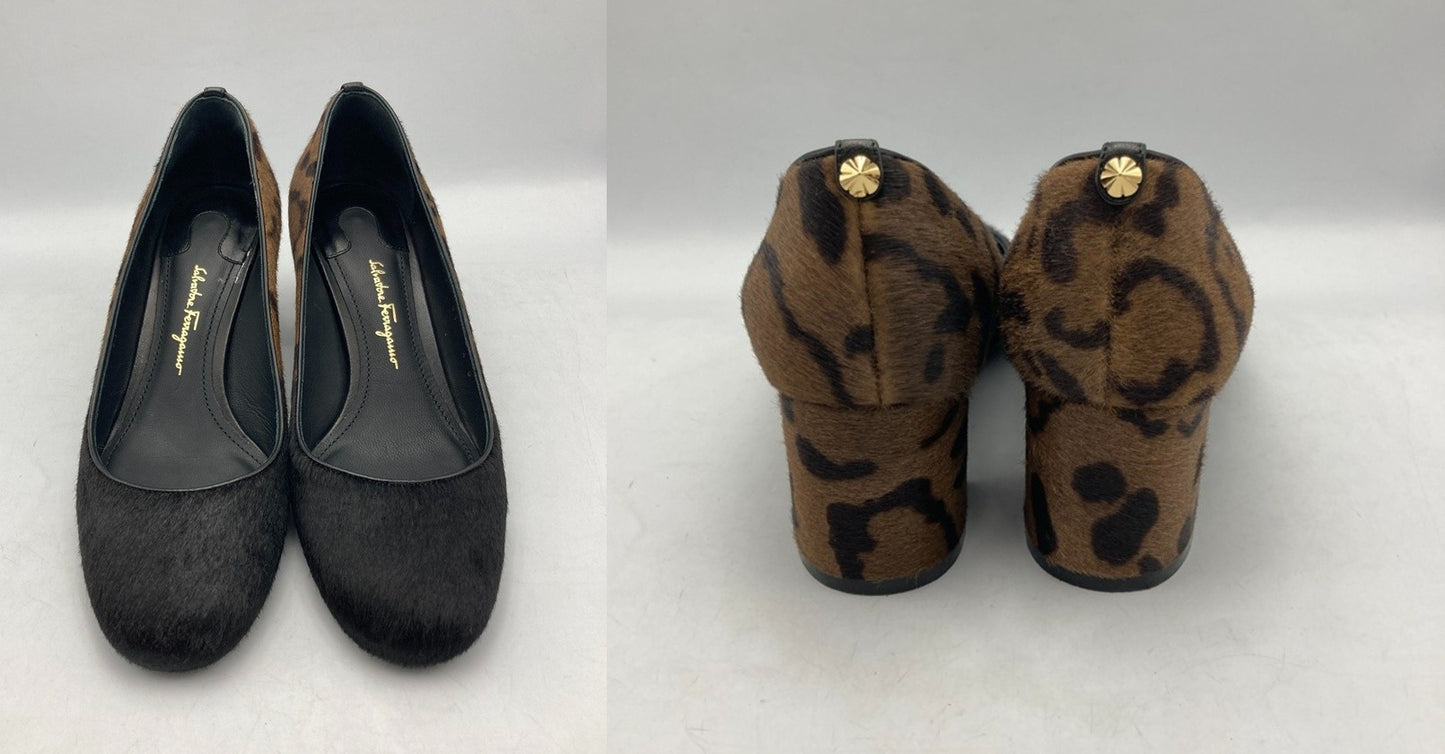 Salvatore Ferragamo サルヴァトーレフェラガモ ハラコ レオパード パンプス サイズ4 レディース 中古 D4