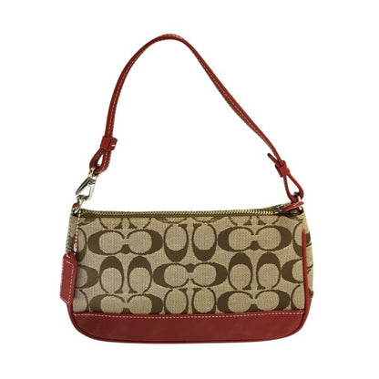COACH コーチ アクセサリーポーチ レディース キャンバス/レザー ハンドバッグ ミニ カーキ/レッド 6094 中古 T1