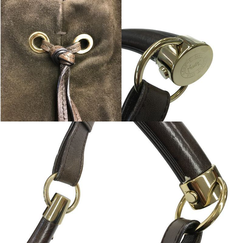 YVES SAINT LAURENT イブサンローラン リヴゴーシュ モンバサ ワンショルダー レディース スウェード プリーツ 角型ハンドル 半月 ブラウン 中古 T1