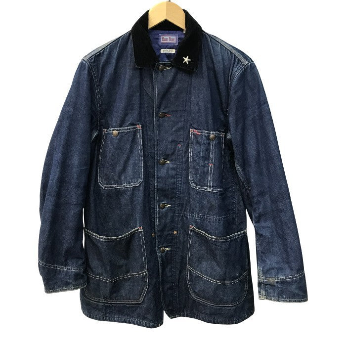 BLUE BLUE ブルーブルー デニムカバーオール メンズ ジャケット 秋冬 コットン コーデュロイ襟 キルティング裏地 ヴィンテージ インディゴブルー 3サイズ 中古 T1