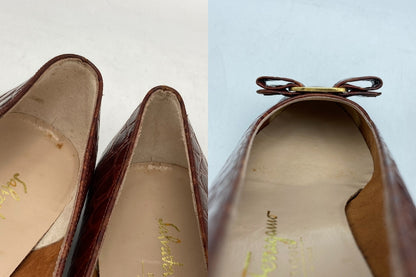 Salvatore Ferragamo サルヴァトーレフェラガモ ヴァラリボン 型押しレザー パンプス ブラウン サイズ8(約25.5cm) 中古 D4