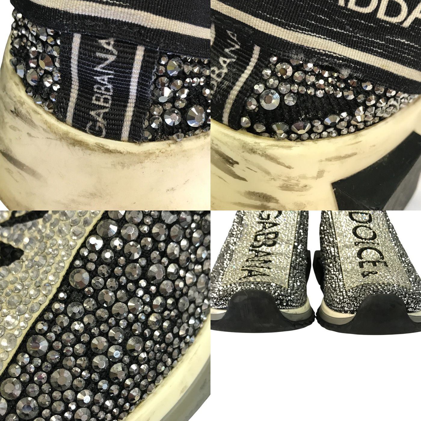 DOLCE & GABBANA ドルチェ＆ガッバーナ ソレント スニーカー メンズ ローカット ラインストーン スリッポン ブラック/ホワイト 43サイズ CS1724AZ1831 中古 T1
