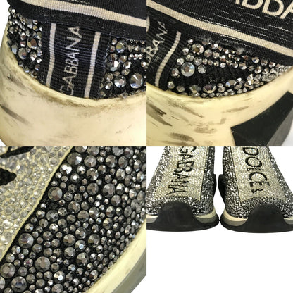 DOLCE & GABBANA ドルチェ＆ガッバーナ ソレント スニーカー メンズ ローカット ラインストーン スリッポン ブラック/ホワイト 43サイズ CS1724AZ1831 中古 T1