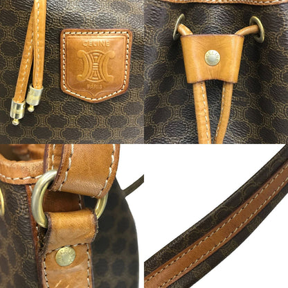 CELINE セリーヌ 巾着 ショルダーバッグ レディース マカダム柄 PVC ブラウン 中古 T1