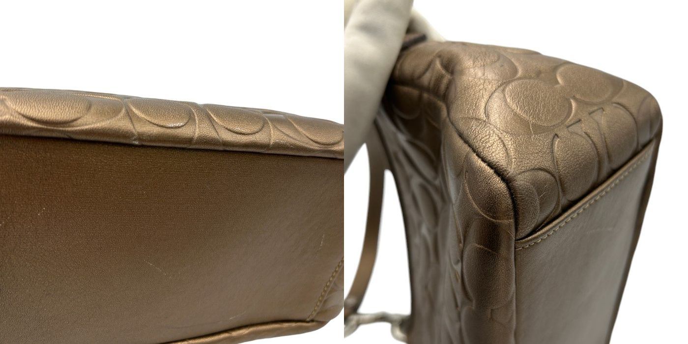 COACH コーチ ハンドバッグ レディース レザー エンボス ブロンズ ミニ 小さめ 型押し シグネチャー 総柄 中古 W４