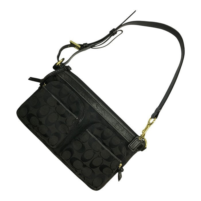 COACH コーチ シグネチャー ショルダーバッグ レディース キャンバス/レザー ミニサイズ セミショルダー 斜め掛け不可 ブラック 中古 T1