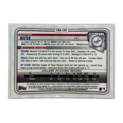 TOPPS MLBカード BOWMAN CHROME 1ST CLAYTON BEETER LOS ANGELES DODGERS #CDA-CBE 中古 IT1