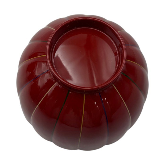 未使用品 表完堂 菊割吸物椀 朱 5客 和食器 汁椀 蓋付 セット 中古 W４