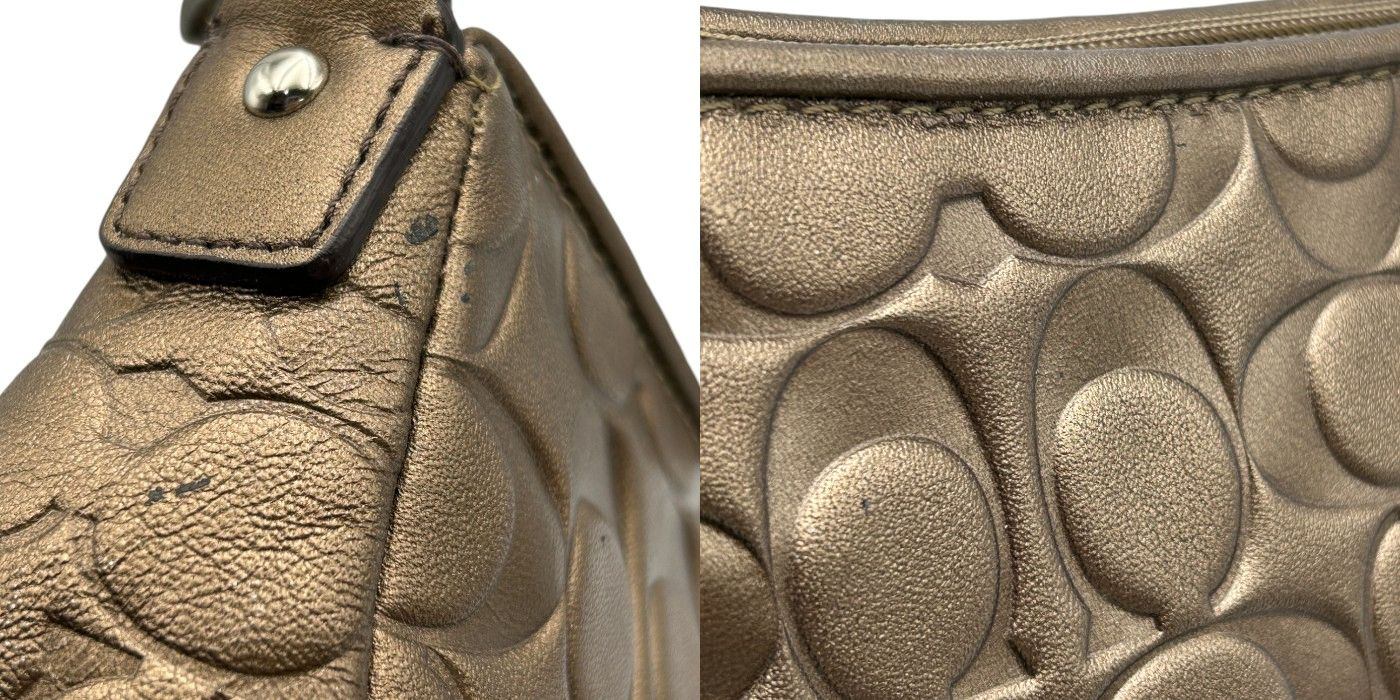 COACH コーチ ハンドバッグ レディース レザー エンボス ブロンズ ミニ 小さめ 型押し シグネチャー 総柄 中古 W４