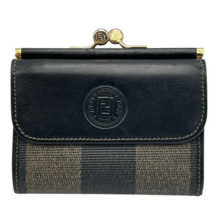 FENDI フェンディ ぺカン 三つ折り 財布 ガマ口 レディース コンパクト レザー 中古 W４