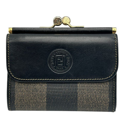 FENDI フェンディ ぺカン 三つ折り 財布 ガマ口 レディース コンパクト レザー 中古 W４