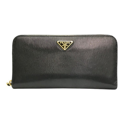 PRADA プラダ VITELLO MOVE TR ヴィッテロムーブ 長財布 メンズ ラウンドファスナー ジップ レザー 三角プレート ブラック 1ML506 中古 T1