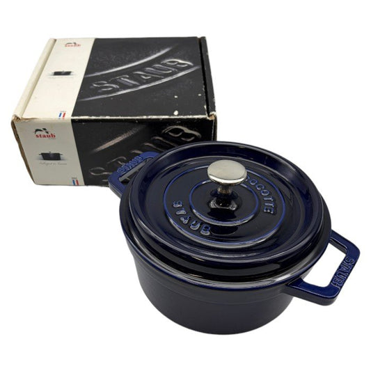 staub ストウブ ココット ラウンド グランブルー ホーロー鍋 40510-264 キッチンツール 調理器具 2.2L 20cm 中古 W1