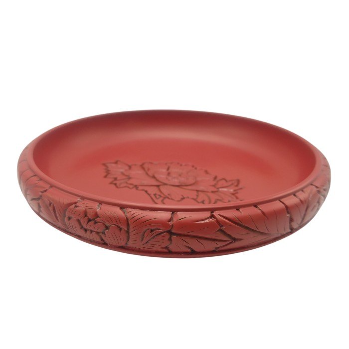 【未使用品】 村上木彫堆朱 鉄鉢型 菓子鉢 牡丹唐草 約24cm (8寸) 通産大臣指定伝統的工芸品 中古 H4