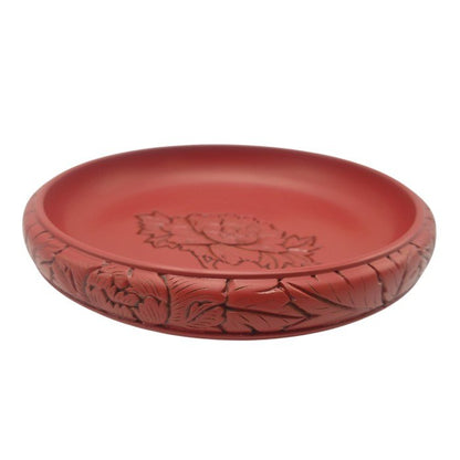 【未使用品】 村上木彫堆朱 鉄鉢型 菓子鉢 牡丹唐草 約24cm (8寸) 通産大臣指定伝統的工芸品 中古 H4