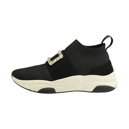 +diana プラスダイアナ ソックススニーカー レディース クリスタルバックル ミッドカット 撥水加工 ブラック/ホワイト 24.5cm IF44557 中古 T1