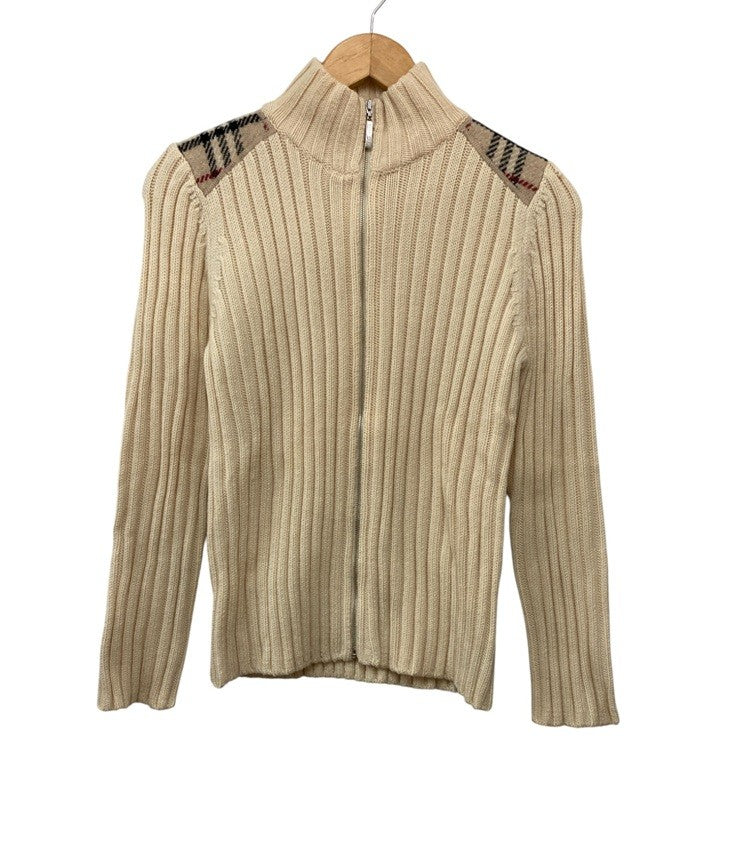 BURBERRY LONDON バーバリー ロンドン ノバチェック リブニット ジップアップ サイズ2 レディース 中古 D4