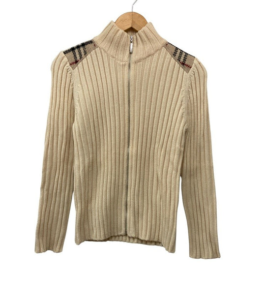 BURBERRY LONDON バーバリー ロンドン ノバチェック リブニット ジップアップ サイズ2 レディース 中古 D4