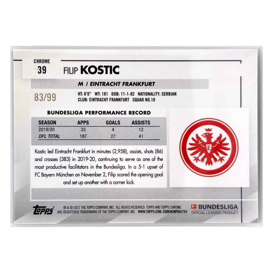 TOPPS サッカーカード CHROME FILIP KOSTIC EINTRACHT FRANKFURT /99 #39 中古 IT1