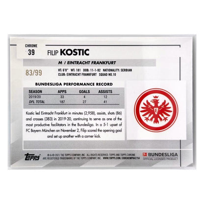 TOPPS サッカーカード CHROME FILIP KOSTIC EINTRACHT FRANKFURT /99 #39 中古 IT1