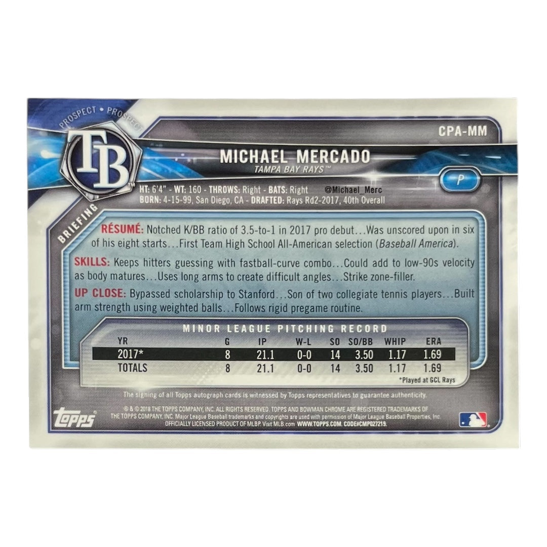 TOPPS MLBカード BOWMAN CHROME 1ST MICHAEL MERCADO TAMPA BAY RAYS #CPA-MM 中古 IT2