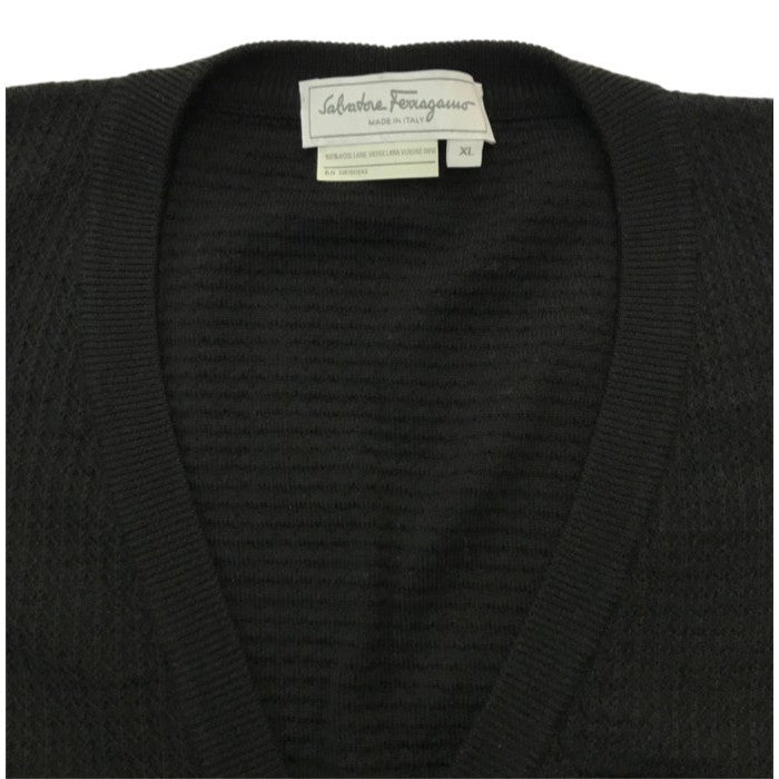 Salvatore Ferragamo フェラガモ カーディガン メンズ ウール 長袖 薄手 比翼仕立て ブラック XLサイズ 中古 T1