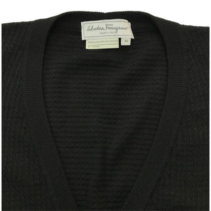 Salvatore Ferragamo フェラガモ カーディガン メンズ ウール 長袖 薄手 比翼仕立て ブラック XLサイズ 中古 T1