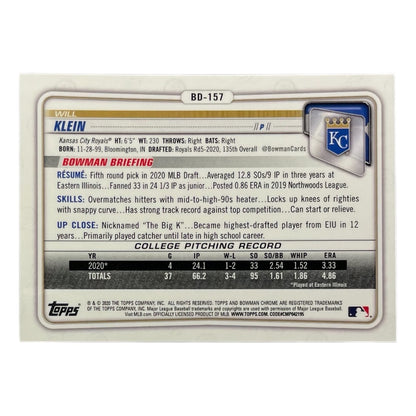 TOPPS MLBカード BOWMAN CHROME 1ST WILL KLEIN KANSAS CITY ROYALS /150 #BD-157 中古 IT2
