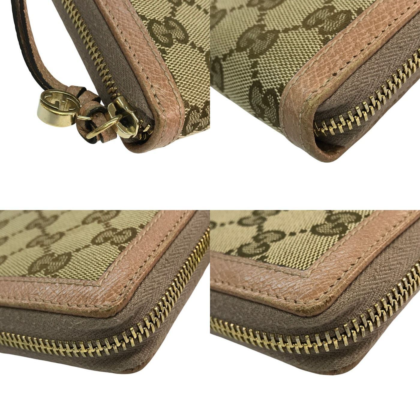 GUCCI グッチ GGキャンバス 長財布 レディース レザー ラウンドファスナー ジップ 小銭入れ付き ピンク/ベージュ 323397 中古 T1