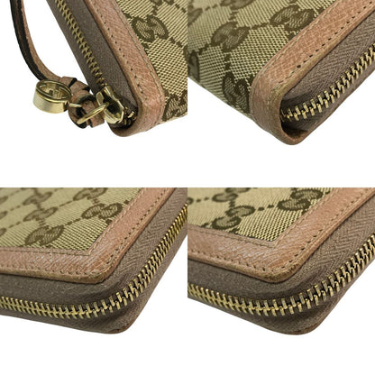 GUCCI グッチ GGキャンバス 長財布 レディース レザー ラウンドファスナー ジップ 小銭入れ付き ピンク/ベージュ 323397 中古 T1
