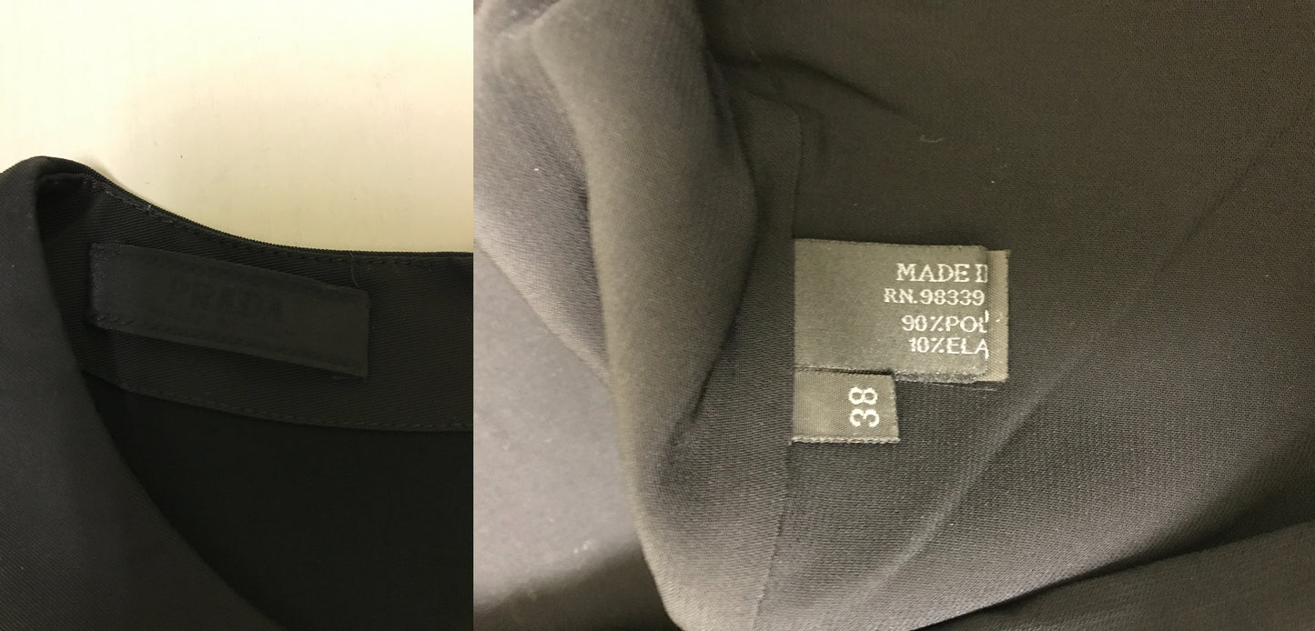 PRADA プラダ ワンピース レディース ノースリーブ 無地 シンプル 膝丈 ブラック 38サイズ 春 夏 フォーマル パーティ 中古 W1