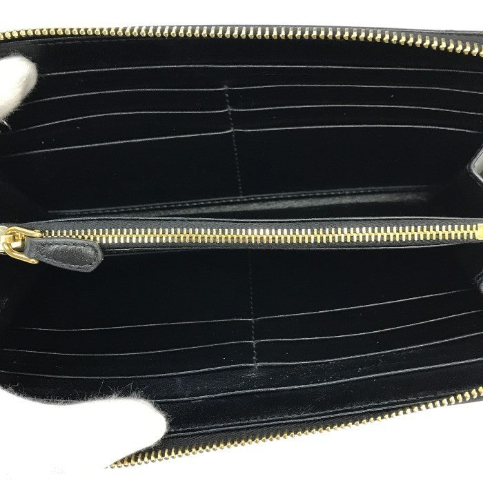PRADA プラダ VITELLO MOVE TR ヴィッテロムーブ 長財布 メンズ ラウンドファスナー ジップ レザー 三角プレート ブラック 1ML506 中古 T1